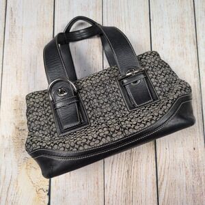 Vintage Coach Black & Gray‎ Signature Canvas & Leather Satchel Handbag Purse